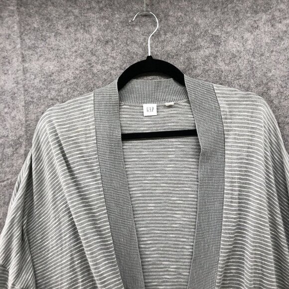 Gap Open Front Cardigan Womens XL Gray Striped Slub Knit Lightweight Side Vents - Picture 3 of 9